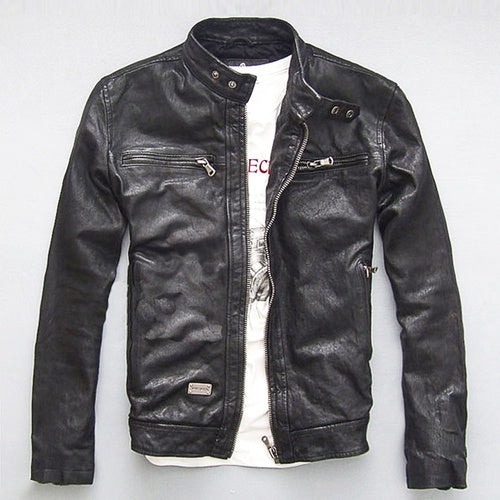 Genuine Leather Men's Slim-fit Motorcycle Jacket