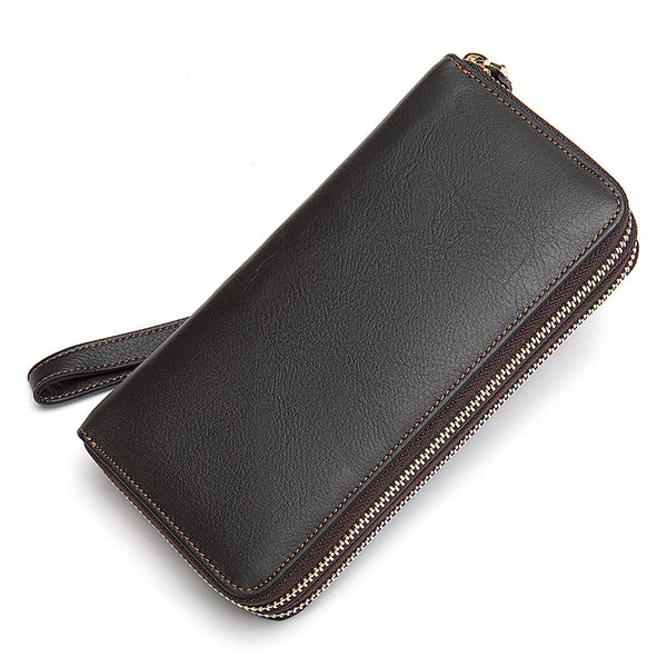 Men's Double Zipper Wallet Long Genuine Leather Large-capacity Handbag