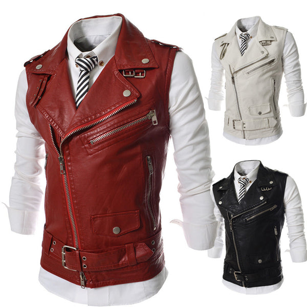 Bold Leather Look Vest for Men – Punk Rock Moto Waistcoat