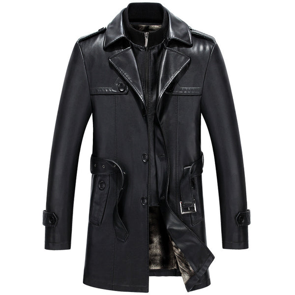 Leather men's mid-length sheepskin suit