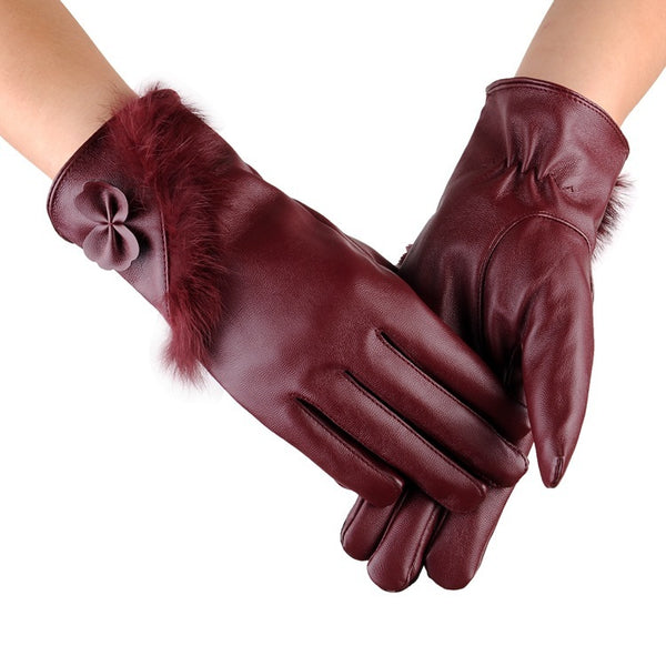Simulation leather plus cashmere gloves