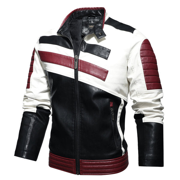 Large Size Men's PU Jacket Plus Fleece Thin Motorcycle Casual Jacket