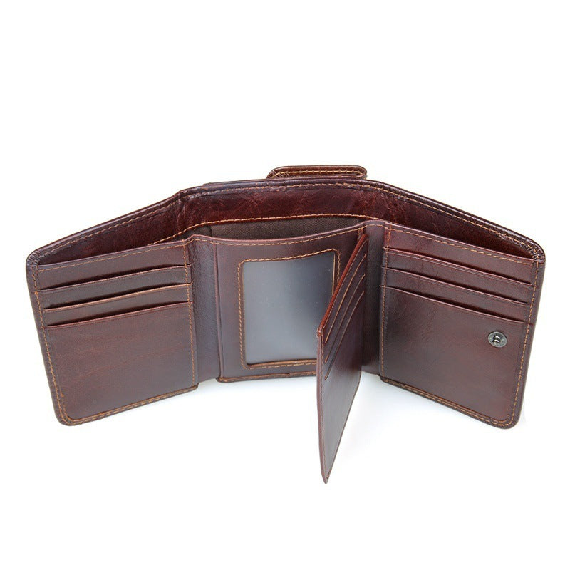 Anti-Scanning Genuine Leather Wallet – Short Retro Shielding RFID Bifold Wallet for Men