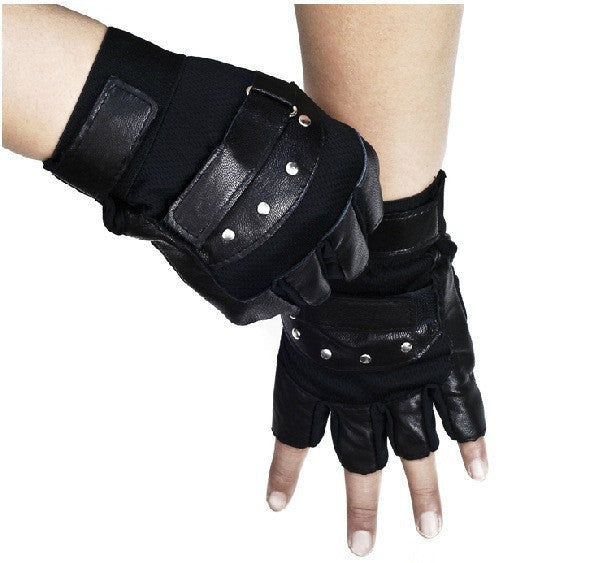 Men's leather warm half finger gloves