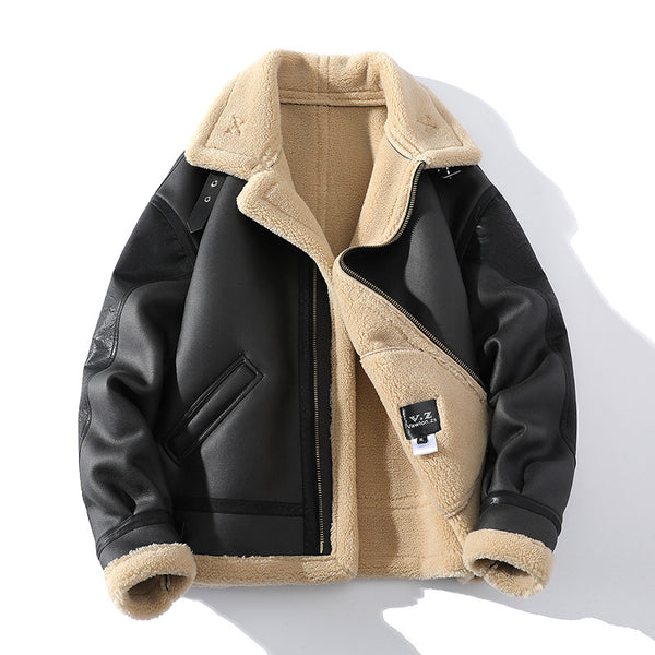 Winter Fleece-lined Thickened Short Leather Coat