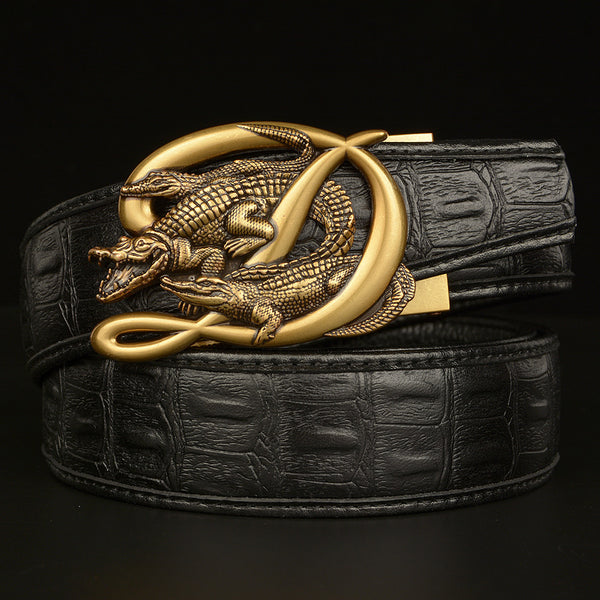Crocodile Buckle Men Belt Real Cowhide Automatic Buckle Casual
