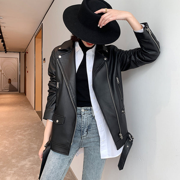 Women's Mid-length Sheepskin Loose Leather Coat