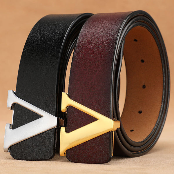 Genuine Leather Pure Cowhide Letter V Pants Belt